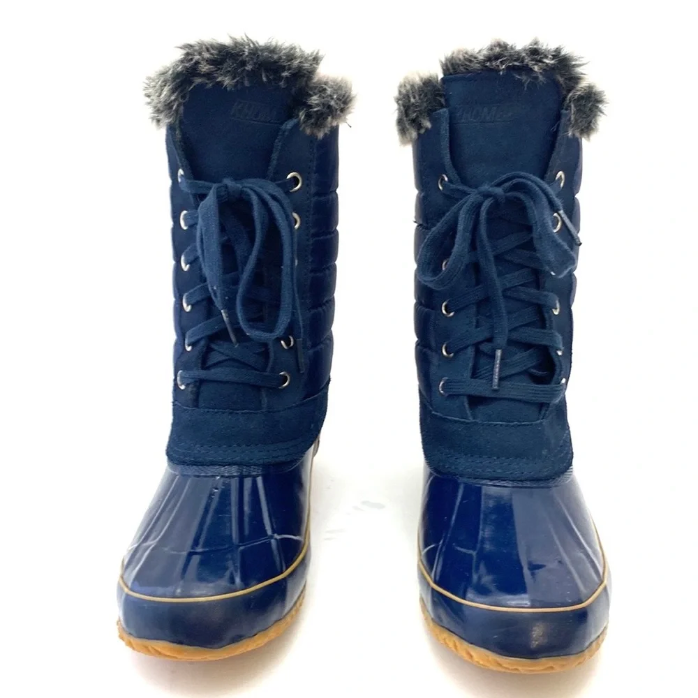 Khombu Women's Boston Bean Navy Blue Quilted Apres Winter/Snow Boots